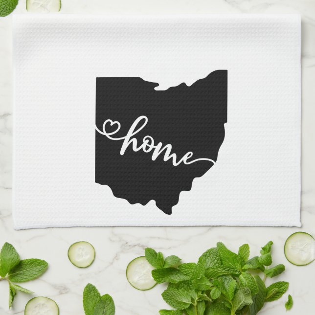 Home State Outline Heart Ohio Tea Towel (Folded)