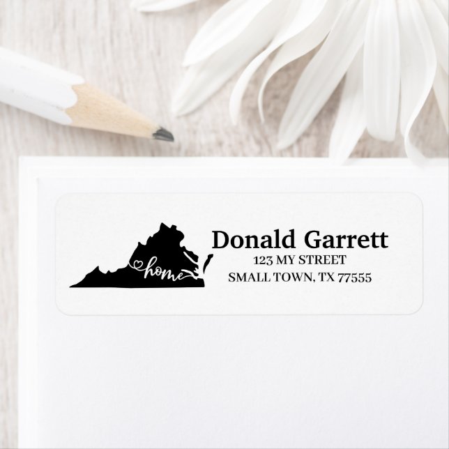 Home State Outline Heart Virginia Address Return Address Label (Insitu)