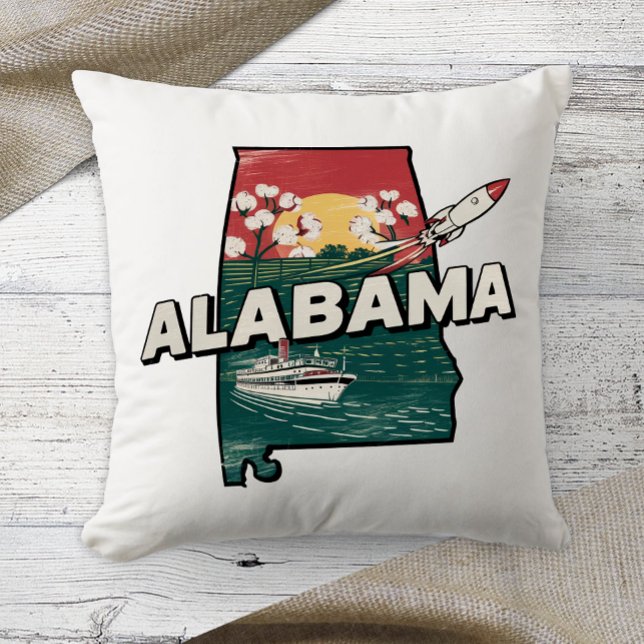 Home State Retro Colour Alabama  Cushion (Creator Uploaded)
