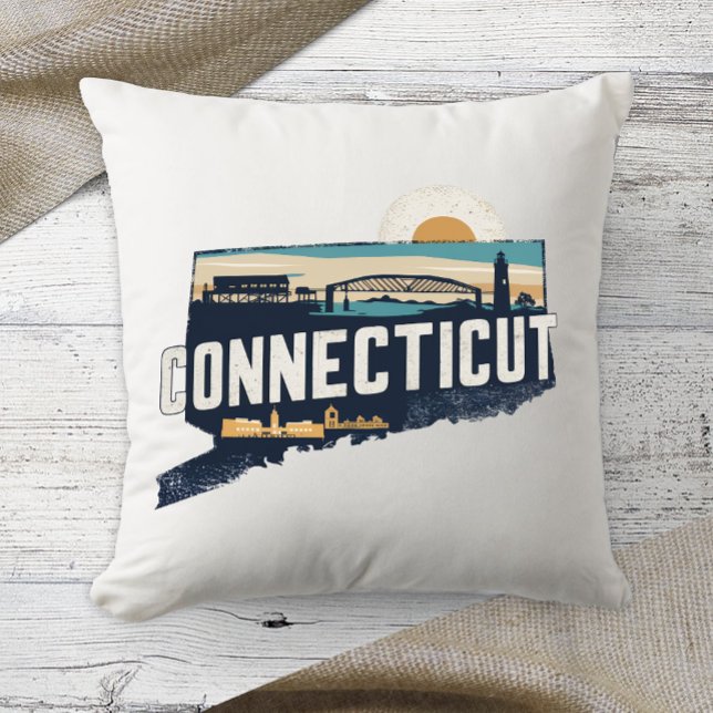 Home State Retro Colour Connecticut  Cushion (Creator Uploaded)