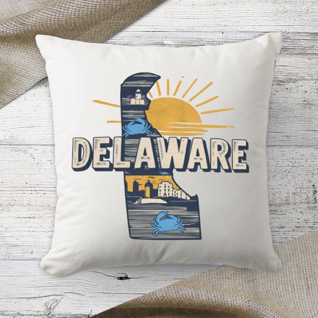 Home State Retro Colour Delaware  Cushion (Creator Uploaded)