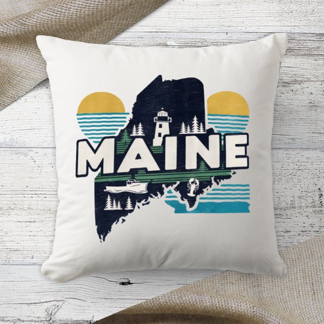 Home State Retro Colour Maine  Cushion (Creator Uploaded)