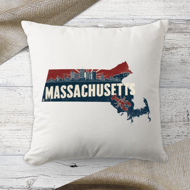 Home State Retro Colour Massachusetts  Cushion (Creator Uploaded)