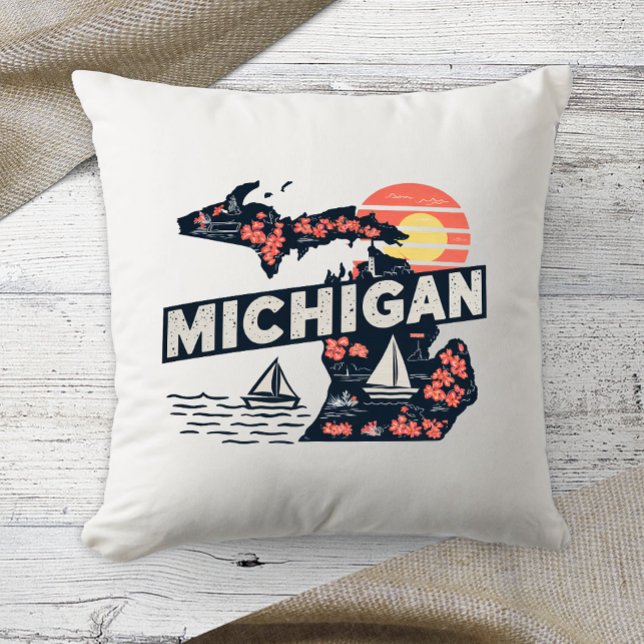 Home State Retro Colour Michigan  Cushion (Creator Uploaded)