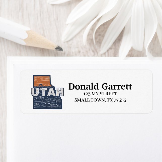 Home State Utah Retro Colour Address Return Address Label (Insitu)