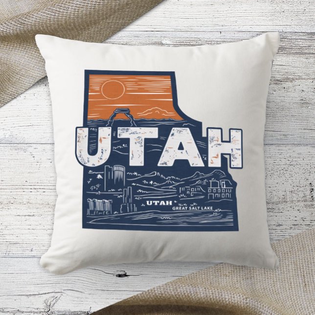 Home State Utah Retro Colour Throw Pillow (Creator Uploaded)