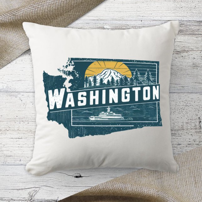 Home State Washington Retro Colour  Cushion (Creator Uploaded)