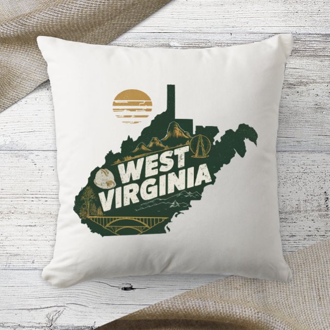 Home State West Virginia Retro Colour  Cushion (Creator Uploaded)