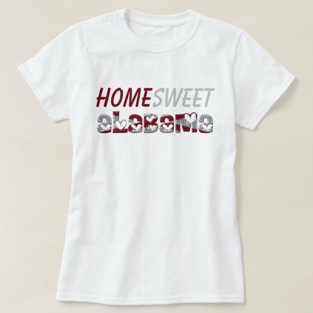 Home Sweet Alabama Cute State Flag Hearts T-Shirt (Design Front)