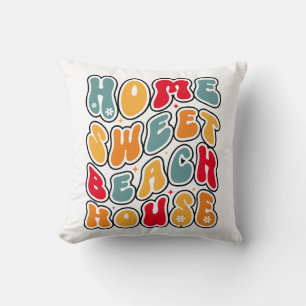 Home Sweet Beach House Retro Colorful Cushion