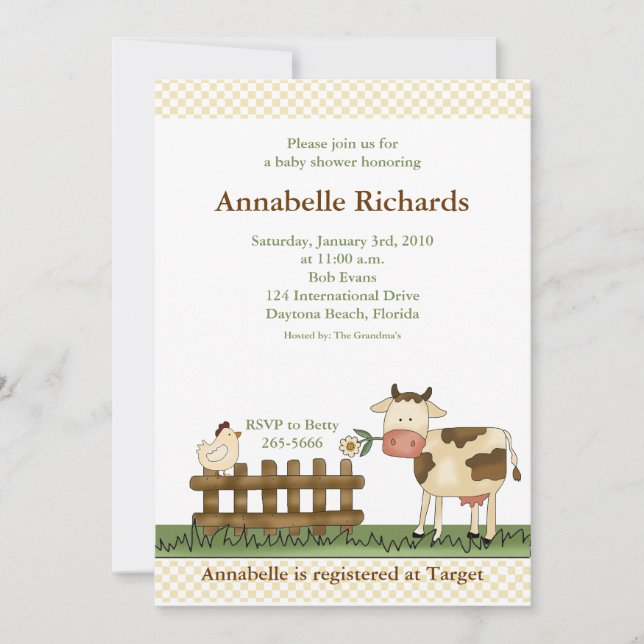 Home Sweet Farm Cow Baby Shower Invitation (Front)