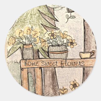 home sweet flowers classic round sticker