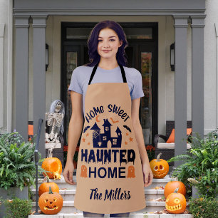 Home Sweet HAUNTED Home Halloween orange custom Apron