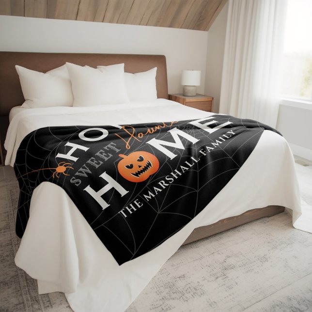 Home Sweet Haunted Home Personalised Halloween Fleece Blanket (Creator Uploaded)