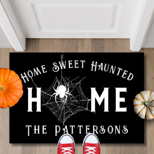 Home Sweet Haunted Home Spooky Spiderweb Halloween Doormat
