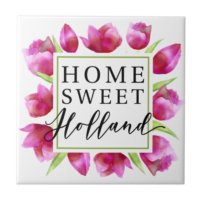 Home Sweet Holland: Pink Tulips Dutch Tulpen Gift Ceramic Tile (Front)