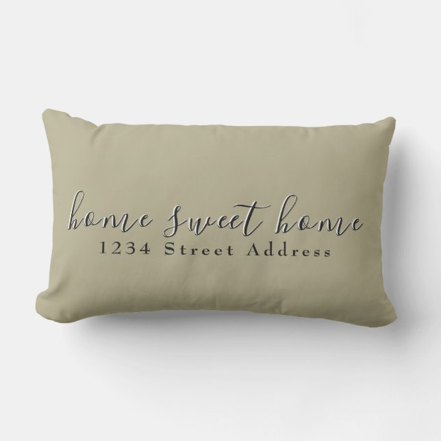 Home Sweet Home & Address | Script | Sage Green Lumbar Cushion (Front)