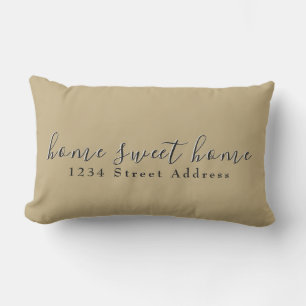 Home Sweet Home & Address   Script   Tan & Black Lumbar Cushion