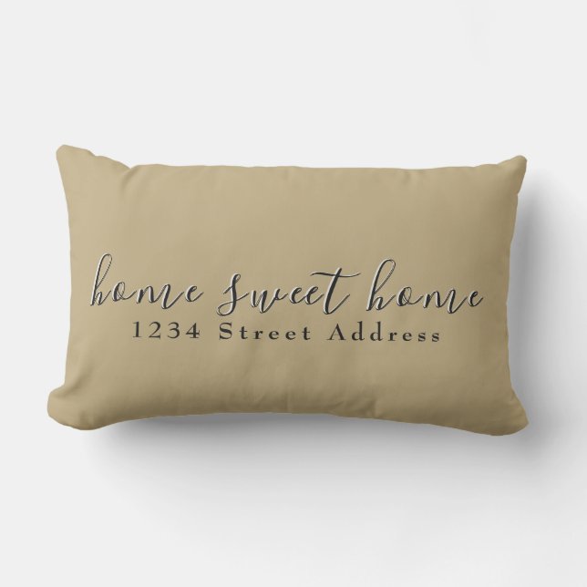 Home Sweet Home & Address | Script | Tan & Black Lumbar Cushion (Front)