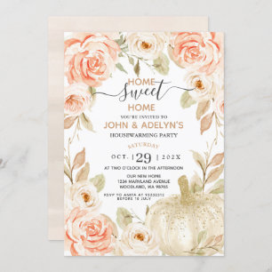 Home Sweet Home Autumn Flowers White Pumpkin  Invitation