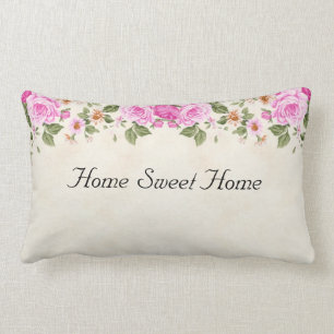 Home Sweet Home & Beautiful Pink Flowers  Throw Pi Lumbar Cushion