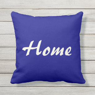 Home Sweet Home Blue and Beige Outdoor Pillow
