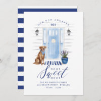 Home Sweet Home Blue Coastal Watercolor Door & Dog