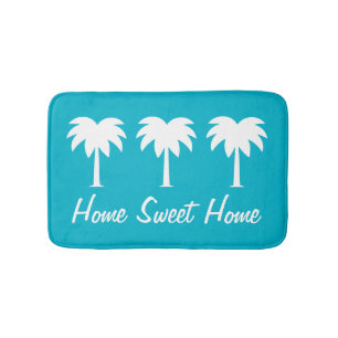 Home sweet home blue palm tree non slip bath mat