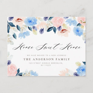 HOME SWEET HOME blue pastel floral New Home Postcard