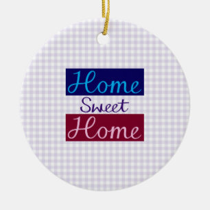 Home Sweet Home Blues, Red, Pink, Purple, Gingham Ceramic Tree Decoration