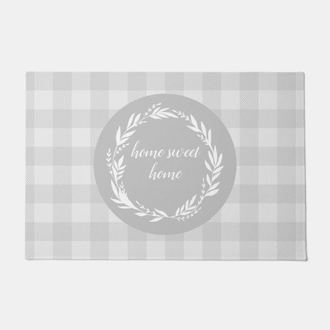 Home Sweet Home Buffalo Check Pattern Grey Doormat (Front)