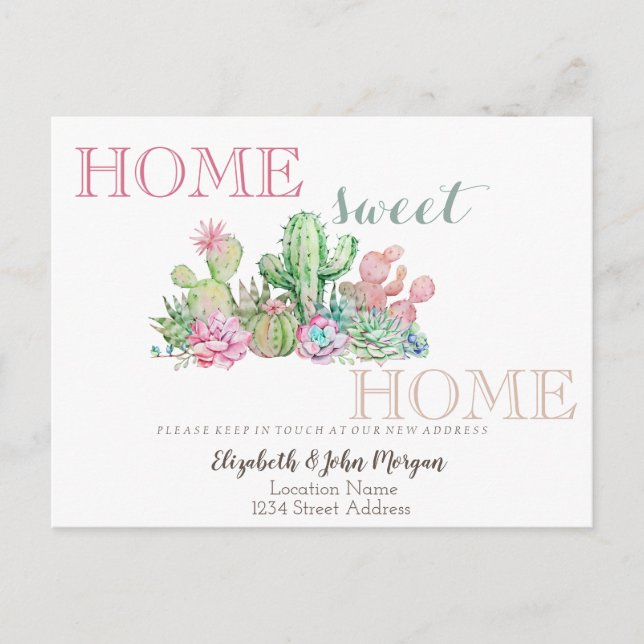 Home Sweet Home,Cactus Succulent Announcement Postcard (Front)