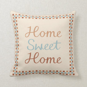 Home Sweet Home & Checks Blue Crm Terracottas Cushion