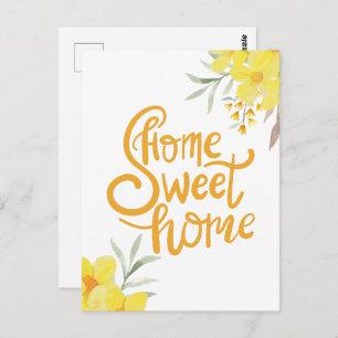 Home Sweet Home Chic Yellow Flowers Congrats Postcard
