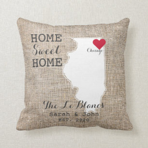 Home Sweet Home Chicago Illinois Rustic Cushion