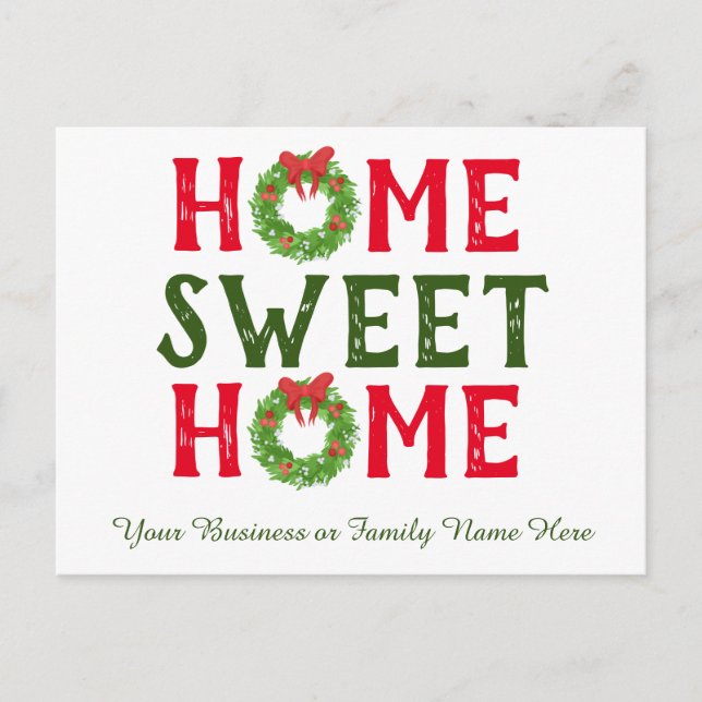 Home Sweet Home Christmas Wreath Holiday Postcard (Front)