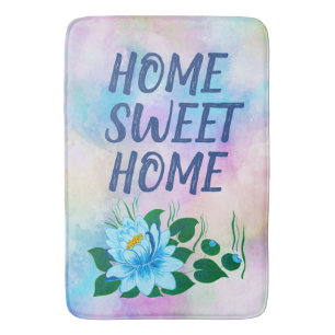 Home Sweet Home Colourful Watercolor Floral Text  Bath Mat
