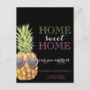 Home Sweet Home,Cool Pineapple,Black New Address  Announcement Postcard