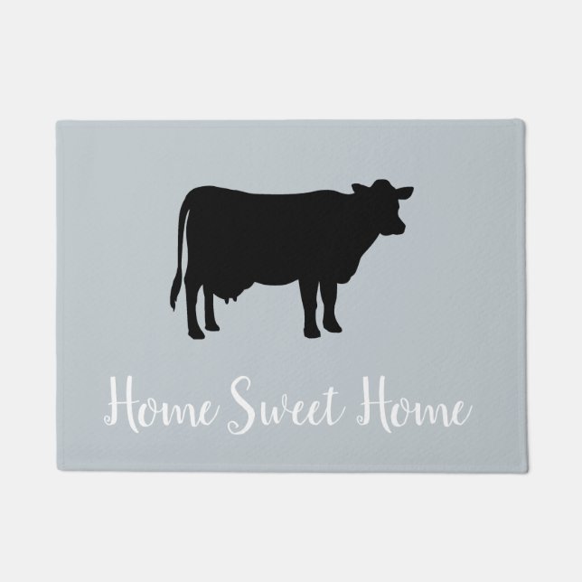Home Sweet Home Cow Farmhouse Grey Floor Mat (Front)