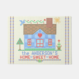 Home Sweet Home Cross Stitch House   Family Name Doormat
