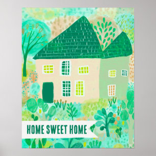 HOME SWEET HOME Custom House Garden Illustration  Poster