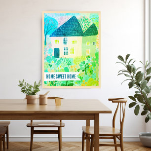 HOME SWEET HOME Custom House Garden Illustration  Poster