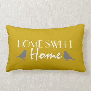 Home Sweet Home Cute Ochre Yellow Grey Modern Lumbar Cushion