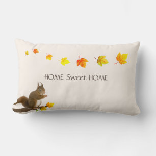Home Sweet Home, Cute Squirrel & Fall Leaves Lumbar Cushion