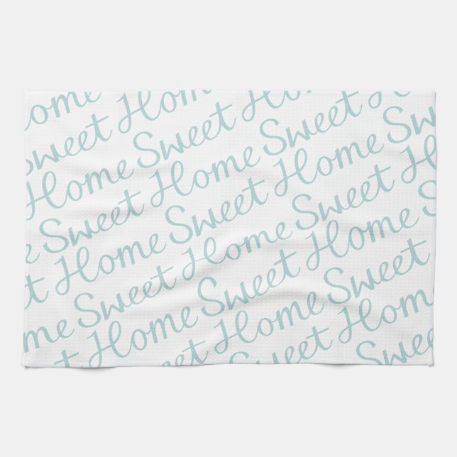 Home Sweet Home Diagonal Script Duck Egg Blue Wt Tea Towel (Horizontal)