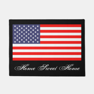 Home sweet home door mat with American US flag