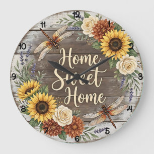 Home Sweet Home Dragonfly Floral Large Clock