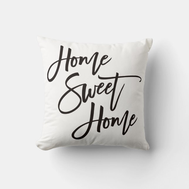 Home Sweet Home Elegant Black Script White Cushion (Front)