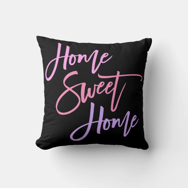 Home Sweet Home Elegant Pink Lilac Script Black Cushion (Front)