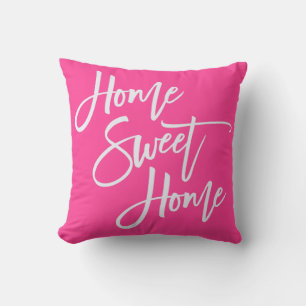 Home Sweet Home Elegant White Script Hot Pink Cushion